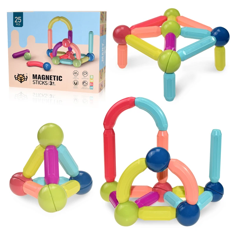 Hztyyier Ensemble De Tiges De Boules MagnéTiques, Ensemble De Const Magnetique Jouets Montessori Stem Blocs De Constru Amz