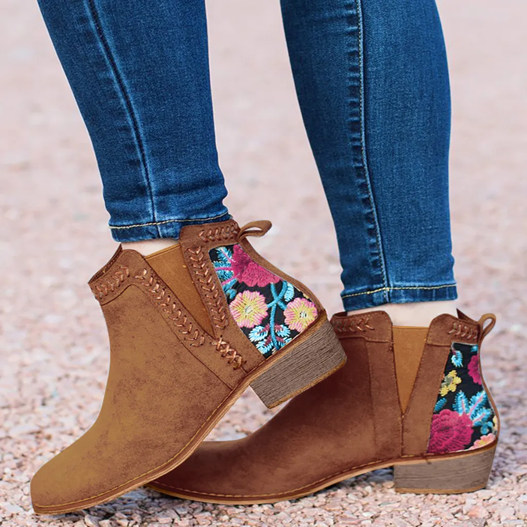 

2019 Print Ankle Boots Women Autumn Winter Female Slip On Women Causal Ankle Boots Platform Shoes Woman Flats Plus size