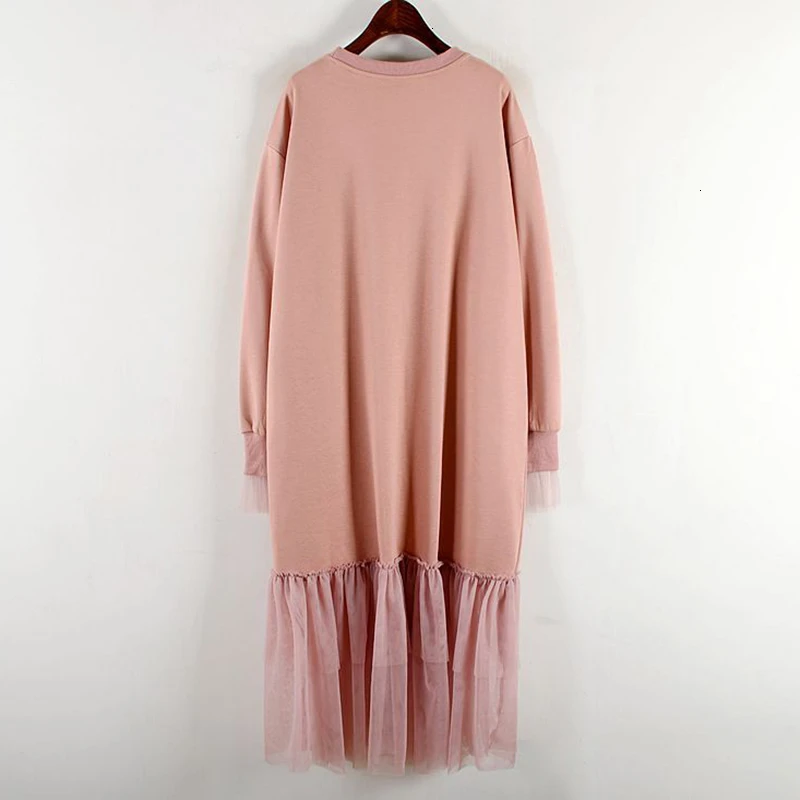 CHICEVER Korean Knitted Dress For Women O Neck Long Sleeve Oversize Loose Patchwork Mesh Dresses Female Autumn Fashion New