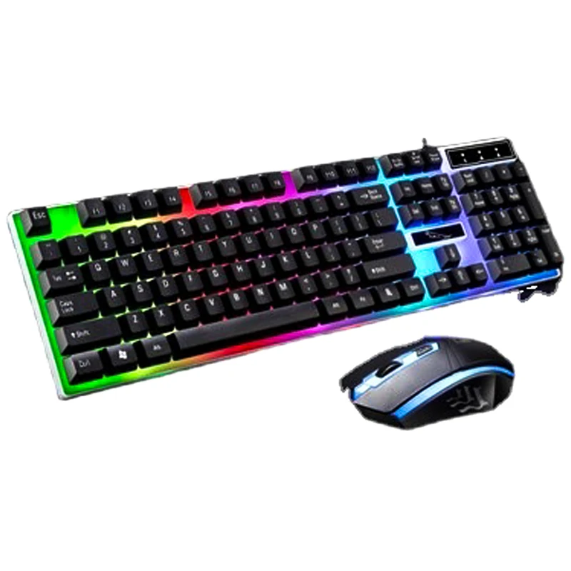 Mechanical Touch Wired USB Luminous Keyboard Mouse Set Desktop Laptop ...