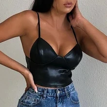 WENYUJH Модный укороченный топ, женский сексуальный топ с открытой спиной из искусственной кожи укороченный женский топ, женский укороченный пляжный бюстгальтер, майка