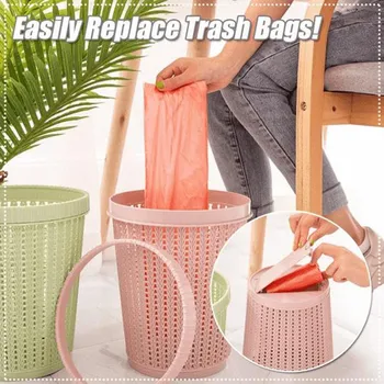 

Rattan Style Trash Can With Self-Replacing Garbage Bag Storage Trash Can Automatically replace garbage bags Kitchen Dustbin 2020
