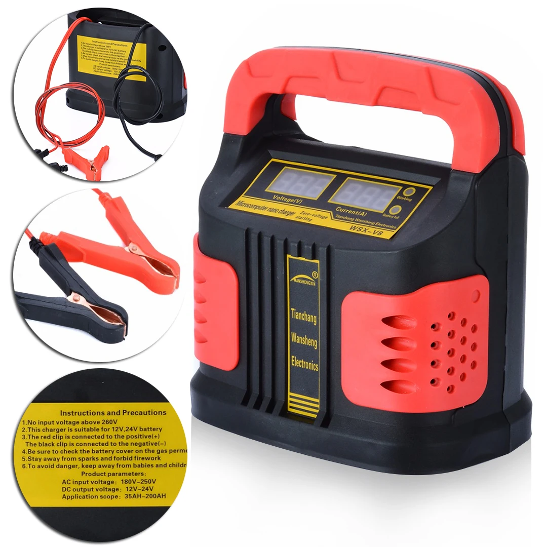 Mayitr 350W 200A LCD Car Plus Adjust Battery Charger Jump Starter Booster 12V/24V Car Battery Charger Charging