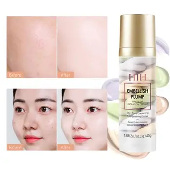 

40ml Rainbow Tricolor Makeup Base Full Coverage Primer Concealer Foundation Cream Invisible Pore Smooth Moisturizing Skin TSLM1