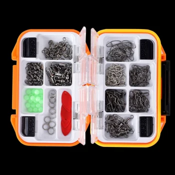 

HOT-12 Grid Waterproof Fishing Swivel Tackle Box 191 Pieces Snap Swivel Bean Lure Tail Ring Fishing Tools Set Accessories