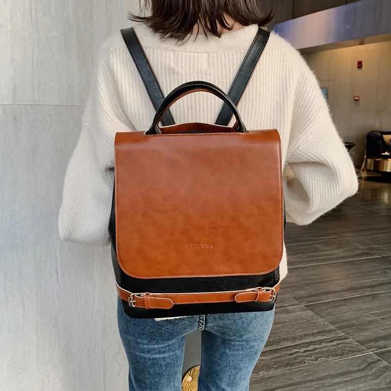 

2020 New Style Western Style Retro Solid Color Women's Backpack School Bag Popular Female Simple College Style