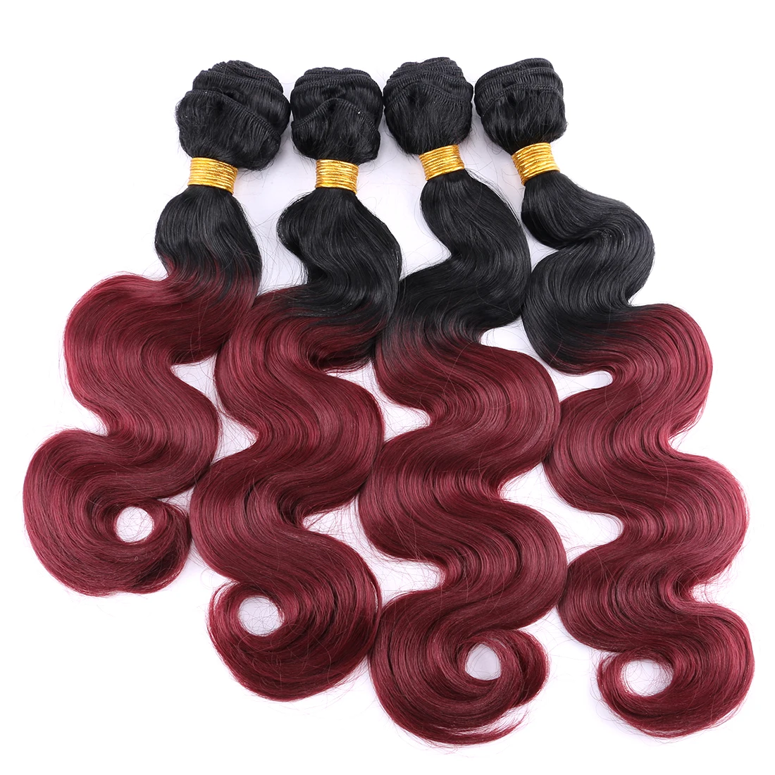 Hair Extensions Body Wave Hair Bundles ombre black to golden burgundy brown High Temperature Synthetic 100g/piece Weave