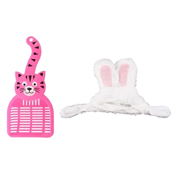 

1 Pcs Rose Red Cat Pattern Plastic Pet Dog Cats Litter Scoop & 1 Pcs Pet Cat Rabbit Headgear Dog Cute Rabbit Ears Hat