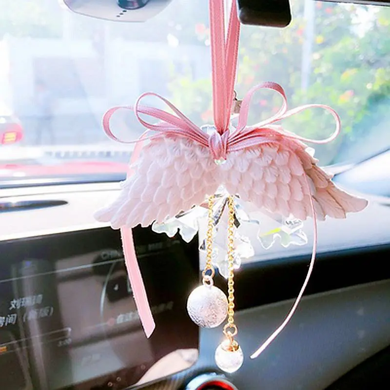 

Car Pendant Angel Wing Aromatherapy Car Rearview Mirror Pendant Angel Wings Water Tone Bell Pink Girl Heart CAR028