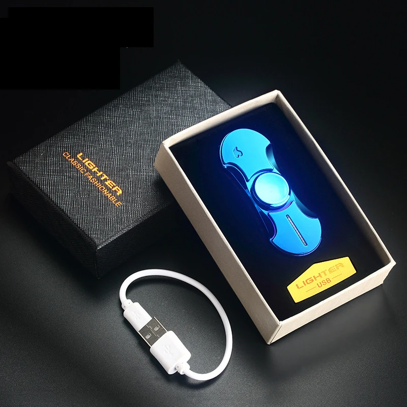 USB Вольфрам сигаретный прикуриватель, Зарядка Электрический ветрозащищенная Зажигалка креативная Индукционная разноцветными огоньками личность Спиннер