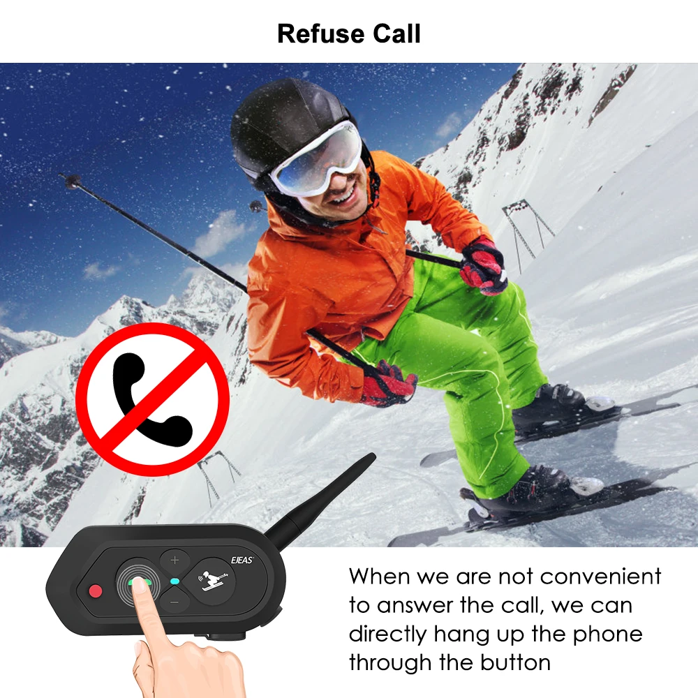 SKI intercom For 2 Skier 1200m Wireless Intercomunicador Moto Waterproof Realtime Talking BT Interphone 500mAh Audio Intercom