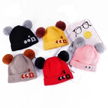 Детские шапочки унисекс, шапка с помпоном из мультфильма, детская зимняя шапка, плотная теплая шапка для малышей, шляпа для маленьких девочек и мальчиков, вязаная шапка s
