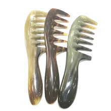 MC Hot Comb Detangling Hairbrush Shujin Active Massage Comb Natural Yak Horn Wide Tooth Thicken Hair Shampoo Brush Shaping Tool
