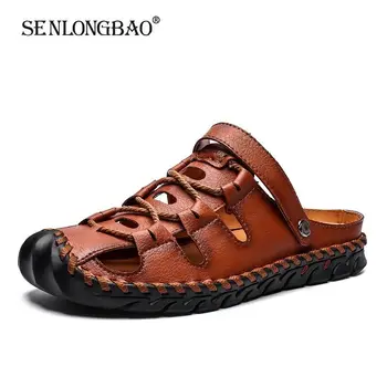 

Summer Sandals Men Leather Roman Sandals 2020 Slipper Outdoor Sneaker Beach Rubber Flip Flops Men Water Trekking Sandals Size 46