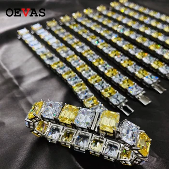 

OEVAS 100% 925 Sterling Silver Sparkling 1 Row Full High Carbon Dimaond Topaz Bracelet For Women Wedding Party Fine Jewelry Gift