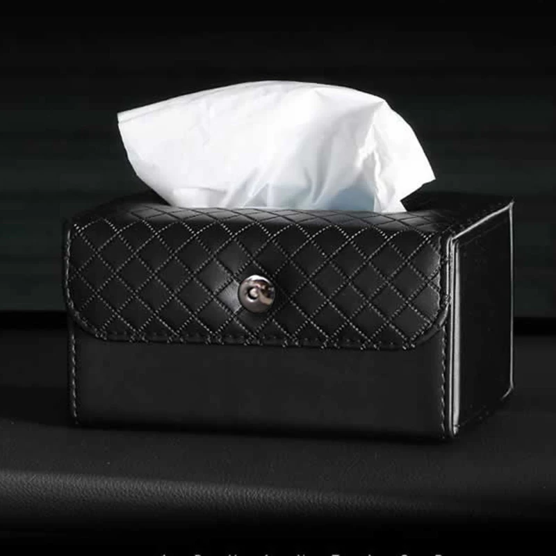

New PU Leather Portable Folding Tissue Box Hotel Car Home Office Pumping Paper Napkin Holder black