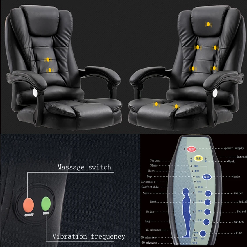 Home Office Computer Desk Boss Massage Chair With Footrest Armrest PU Leather Adjustable Reclining