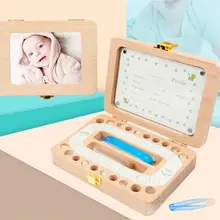 Wooden Photo Frame Fetal Milk Tooth Box Baby Kids Tooth Box Children English Storage Box for Gift Boys Girls Baby