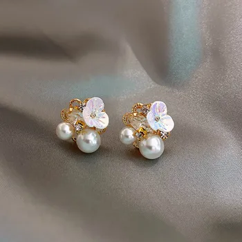 

Zeojrlly Round Pearl Women Trendy Stud Earrings Simple Flower Earrings Female Sweet Cute Fashion Earrings Female Jewelry