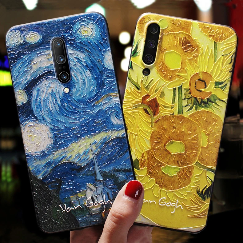 Phone Coque For Oneplus 7 Pro Case Fundas oneplus 7pro 3D Emboss Art Painting Flower Starry Night Soft Silicone TPU Back Cover | Мобильные
