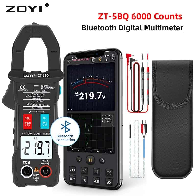 ZOYI ZT-5BQ цифровой Bluetooth мультиметр клещи переменного тока/DC вольтметр тока Токовые