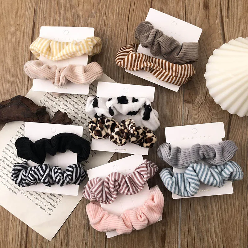 

Baby Coral Velvet Hair Cord Cow Elastic Hair Ties Ring Rope Bracelet Rubber Women Pattern Stripe Solid Color Hairbands for Girls