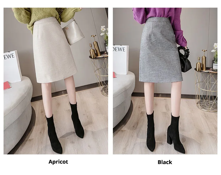 Осенне-зимние шерстяные миди длинные женские юбки с высокой талией в Корейском стиле, винтажные женские юбки с гусиными лапами яркая шелковая юбка jupe femme