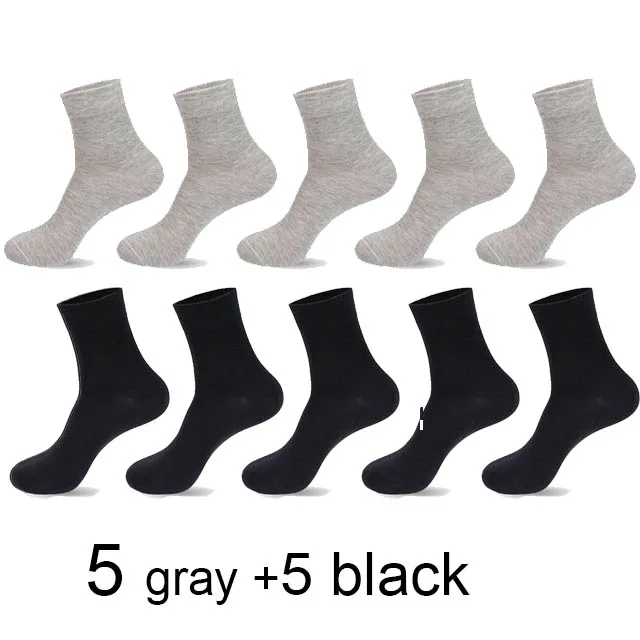 5 gray 5 black 10 пар/лот мужские хлопковые Дышащие носки антибактериальный дезодорант бизнес досуг работа crew socks сплошной цвет плюс size42-45 - Цвет: 5 gray 5 black