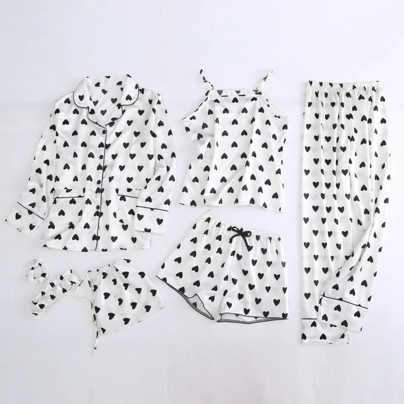 

Летняя футболка с рисунками из мультфильмов ручной работы, сатиновые пижамы наборы для женщин 7 шт./компл. топы с длинными рукавами камзол шорты мультфильмов Домашняя одежда, сексуальная ночная рубашка, женская обувь