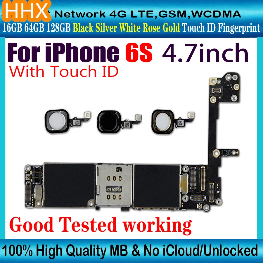 100% Original For iPhone 6S 6 S Motherboard With Touch ID Black White Gold Mainboard Free iCloud Unlocked Logic Board IOS |