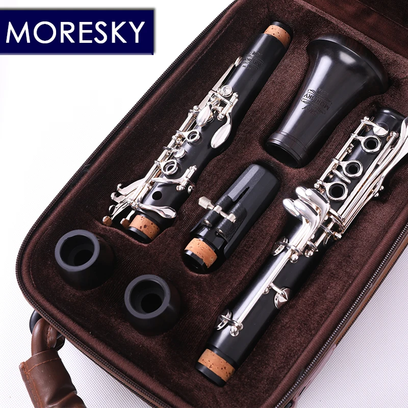 MORESKY Professional Ebony Clarinet bB Tune 18 Key Silver Plated Copper Solid Wood SR-136
