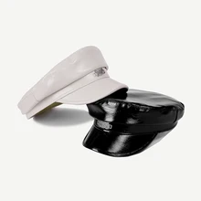 Осень-Зима Новая женская темно-синяя кепка топ из ПУ материала Британский Ретро мужской берет с утиным язычком модная восьмиугольная шляпа уличная