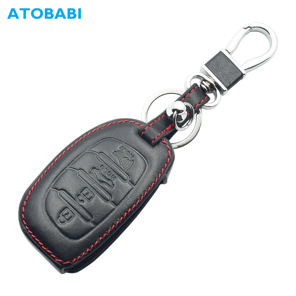 

ATOBABI Leather Car Key Cover For Hyundai Elantra Sonata Tuscon IX35 IX45 4 Buttons Smart Remote Fob Case Keychain Protector Bag