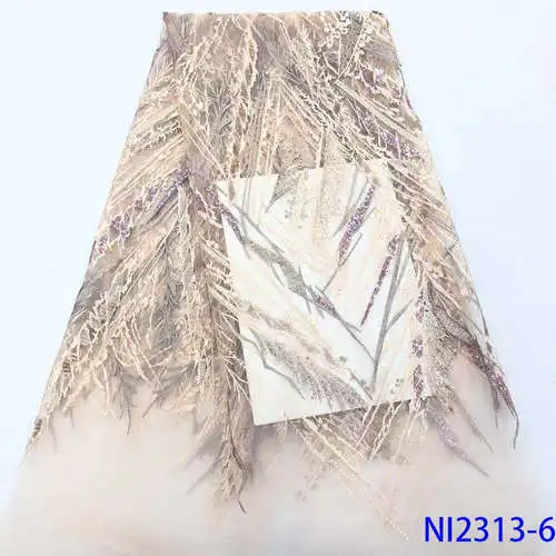 NI2313-6 Африканская французская Тюлевая ажурная кружевная фиолетовая кружевная ткань для невесты материал кружева с пайетками нигерийское кружево NI2313 - Цвет: NI2313-6