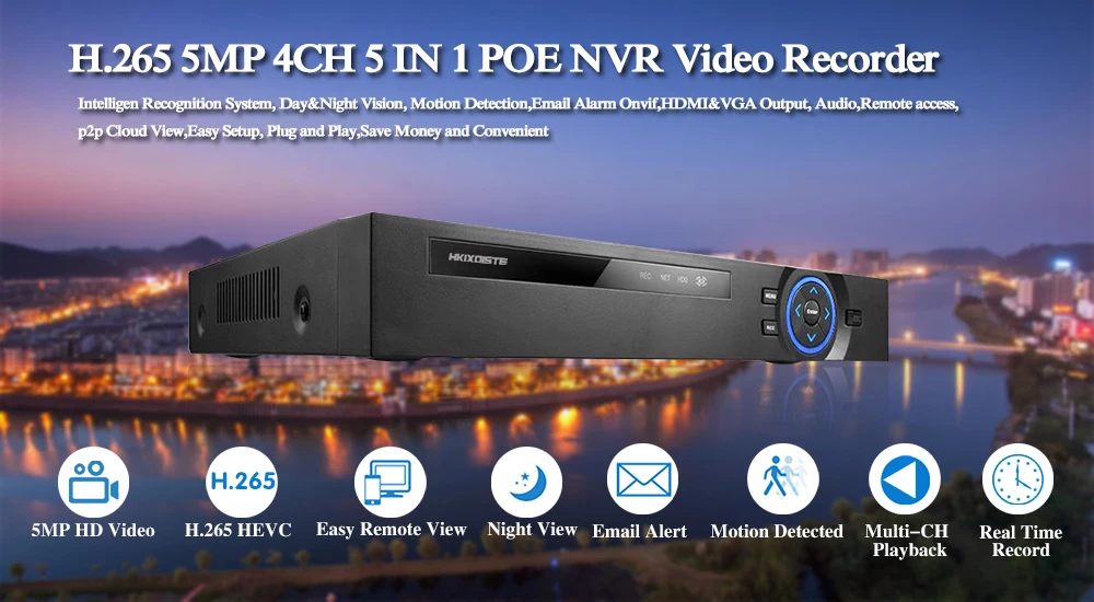 H.265 4CH 8CH NVR POE 5MP 2MP CCTV NVR 48V PoE для POE ip-камеры P2P ONVIF 5MP сетевой видеорегистратор