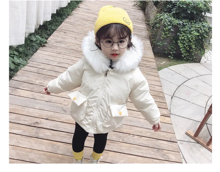 Новинка, корейский стиль, зимняя длинная куртка с рисунком, хлопковая подкладка, теплая куртка с искусственным мехом, куртка с капюшоном верхняя одежда для девочек