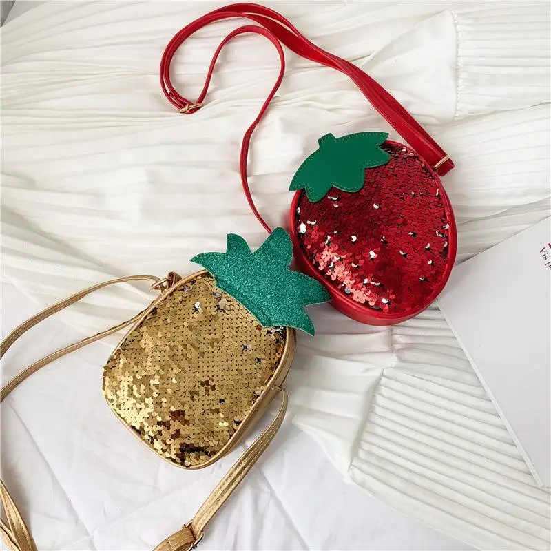 

Lovely Children's Sequin Small Shoulder Bag Cute Pineapple Strawberry Baby Girls Coin Purse Casual Women Phone Crossbody Bags