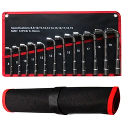 Juego de llaves de tubo tipo L para reparación de automóviles, herramientas manuales de acero con alto contenido de carbono, con tubo de paquete de bolsa, llave de codo de perforación