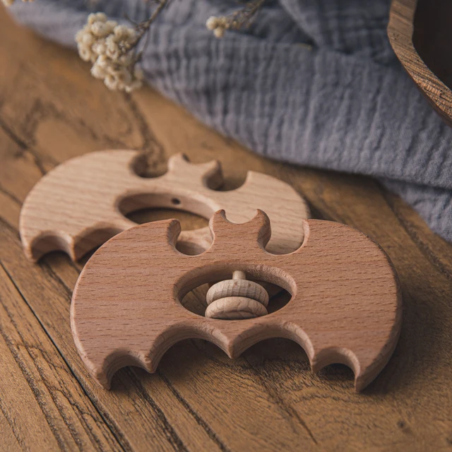10PCS Baby Teether Halloween Wooden Pumpkin Ghost Vampire Animated Beech Wooden Teether Food Grade BPA Free Newborn Teether Gift 3