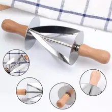 Croissant Cutter Roller- Croissant Maker Stainless Steel Roller Slices with Oaken Handle Rolling Knife Kitchen Baking Tools