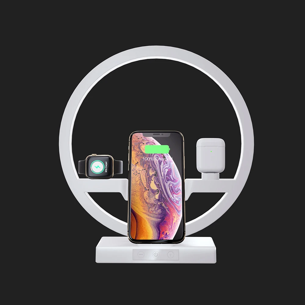 3 в 1 QI Быстрое беспроводное зарядное устройство док-станция для iPhone 11 Pro Max для Apple Watch iWatch 1 2 3 4 5 Airpods зарядное устройство держатель светодиодный светильник