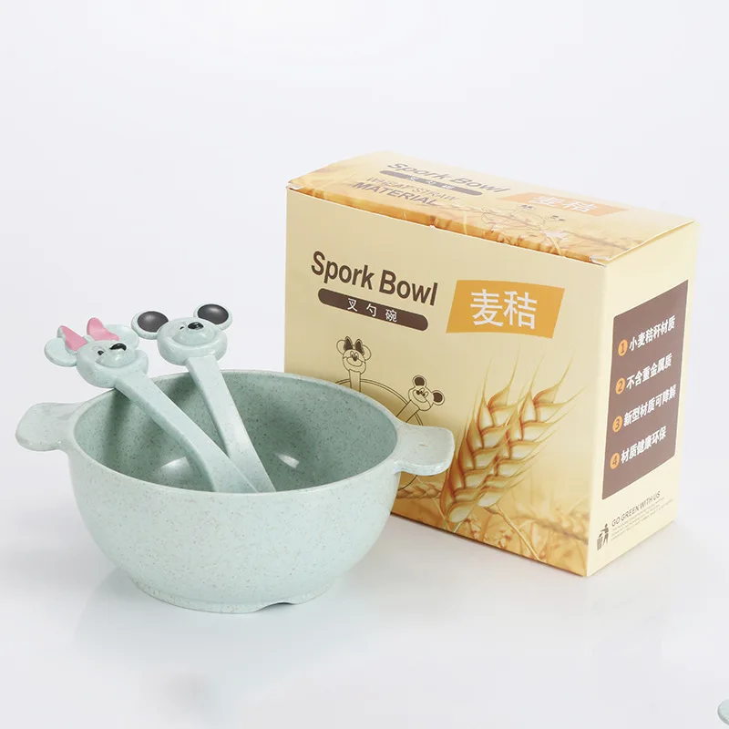 Green set 3 шт./компл. детская чаша+ ложка+ вилка для кормления посуда с мультяшным медведем Детские блюда для еды столовая посуда Анти-Горячая тренировка обеденная тарелка - Цвет: Green set