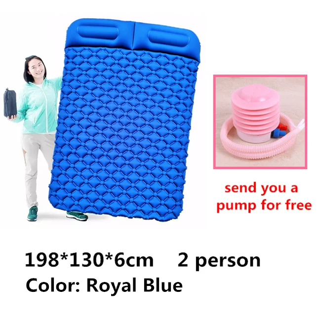 198x130x6cm Встроенный надувной насос Матрас Подушка для палатки Air Camping Mats открытый 2 человека пляжный коврик для пикника домашний отдых мягкий влагостойкий - Цвет: 198x130x6cm