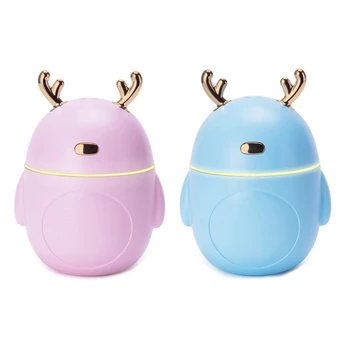 

2pcs Lovely Deer Air Humidifier USB Ultrasonic Cool Mist LED Light Mini Aroma Diffuser Essential - Pink & Blue