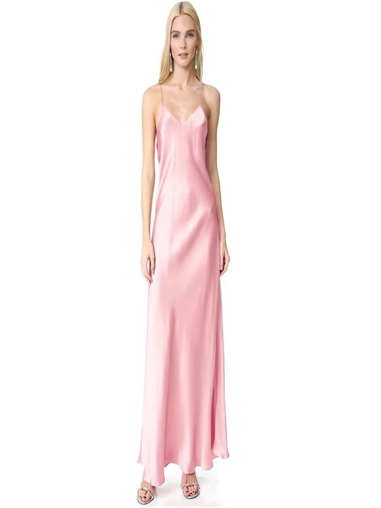 Vestido de satén sin mangas para mujer, vestidos con cuello en V, sedoso, ceñido, Maxi, para fiesta, Molin, 2021