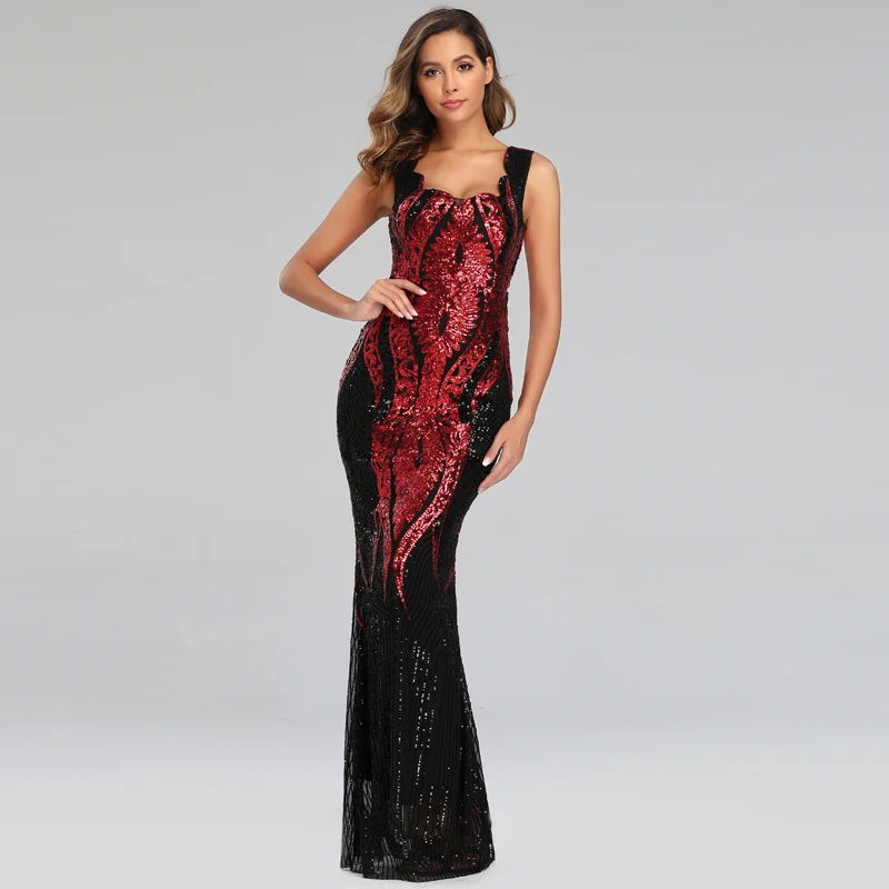 

YIDINGZS 2020 Sequins Evening Party Dress Sleeveless Formal Long Prom Dress
