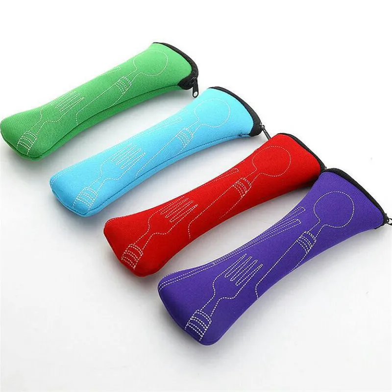 2 Borse Per Posate Portatili - 27x7 Cm Nero E Grigio Per Ufficio, Scuola, Viaggio - Foto 3