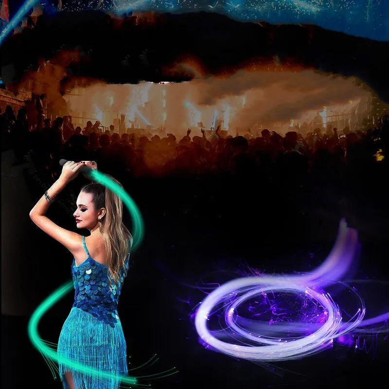 Fiber Optic Lamp LED Fiber Optic Whip Rechargeable Fiber optical Pixel Light-up Whip Light Flow Toy for Dance Party Lighting show Rave EDM Music