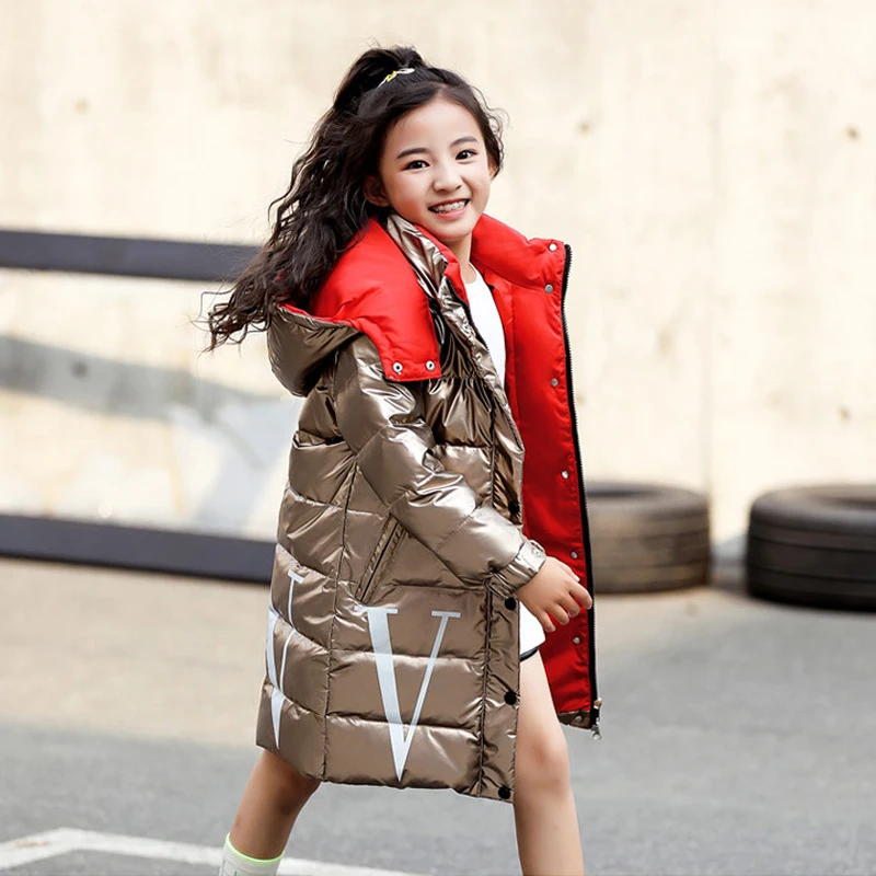

Toddler Girls Down & Parkas Gold Silver Color Over The Knee Coat/Jacket For 5-14 Years Children Clothes