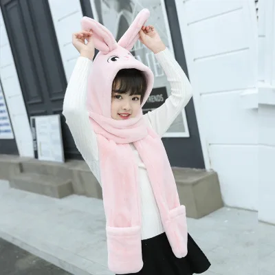 Милые детские зимние шапки детские теплые шерстяные шапки с длинными для девочек и мальчиков с рисунком панды, шерстяные шапки, утолщенные шапки - Цвет: pink